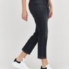 7 FOR ALL MANKIND Czarne jeansy damskie z lekko poszarpanymi nogawkami THE STRAIGHT CROP SLIM ILLUSION SAVAGE