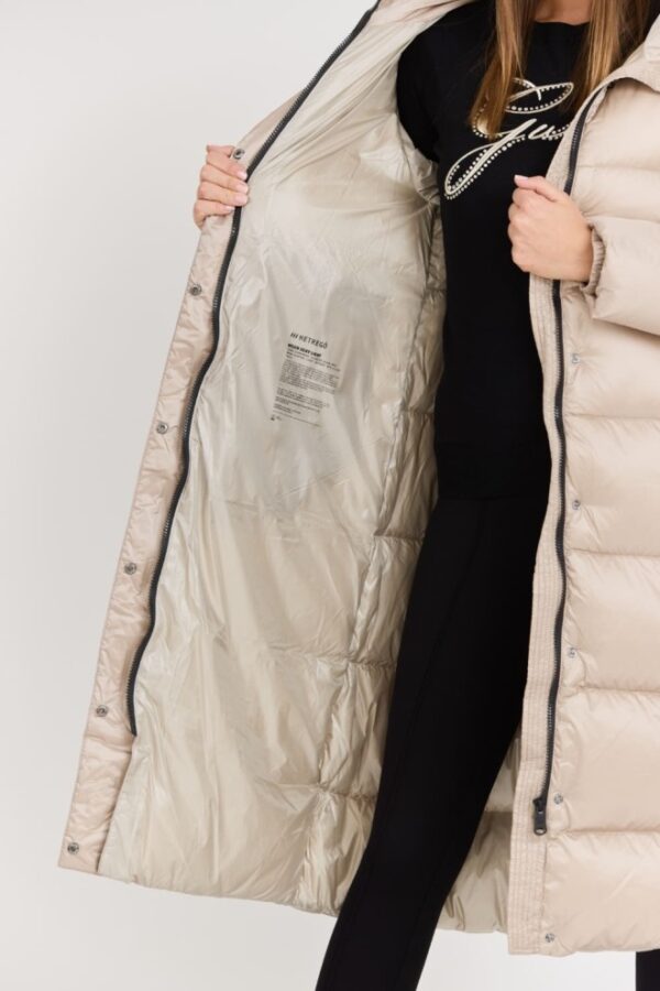 3012cd544aab3aef3d2b499d7ddda2ea550cc346 HETREGO Beżowy damski puchowy płaszcz Karen Woman Quilted Coat, Rozmiar 42 EU - 46 IT