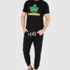 DSQUARED2 Czarny męski t-shirt z logo i zielonym liściem