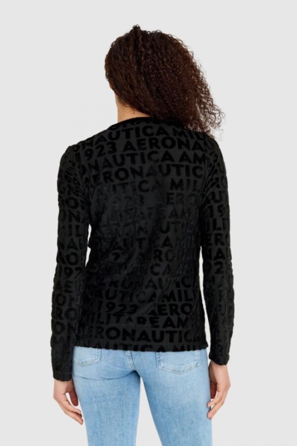 AERONAUTICA MILITARE Czarna welurowa bluza damska w wytłoczone logotypy