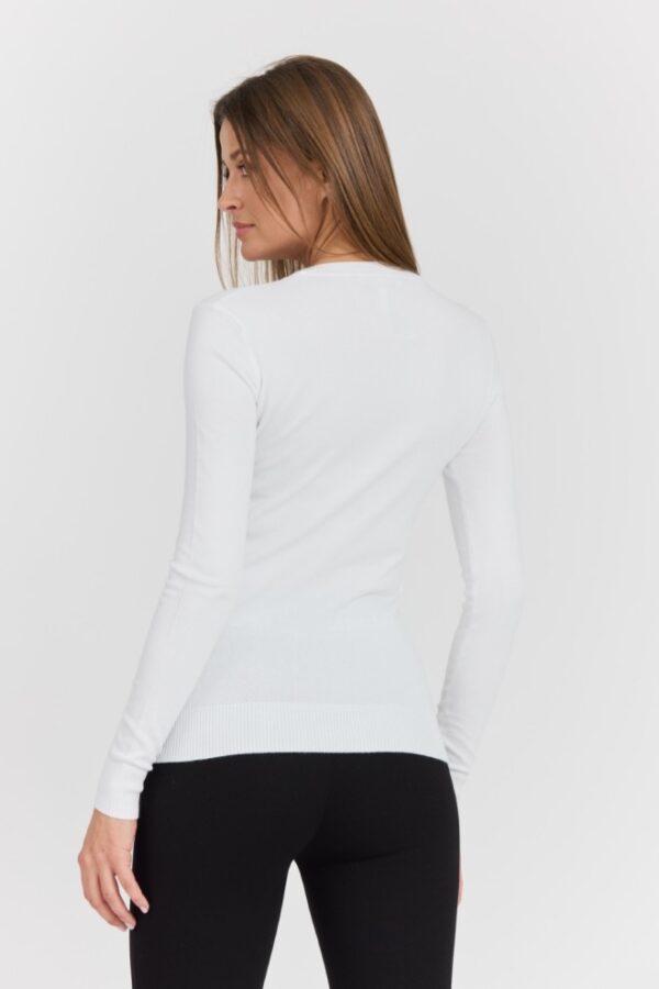 310271e36c37b3b4dde73815b0603ef6d403ab24 GUESS Biały damski sweter Rylie Triangle z dużym logo