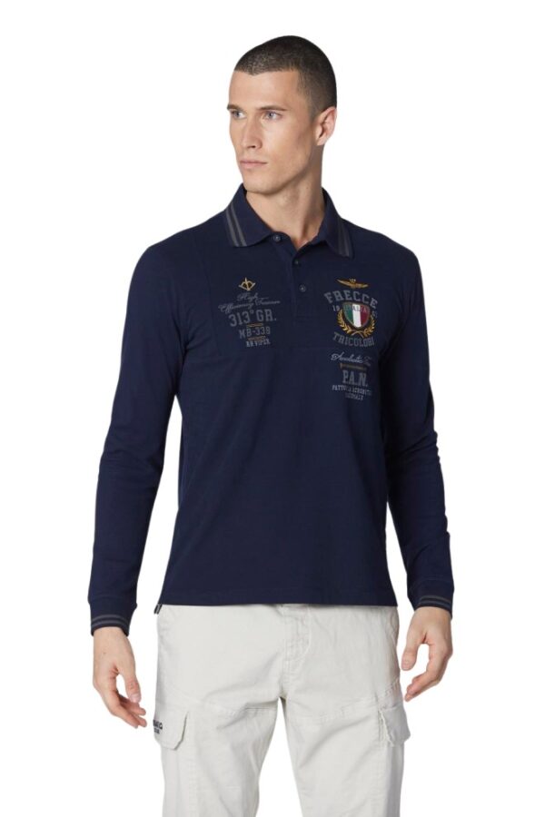 AERONAUTICA MILITARE Granatowy męski longsleeve polo P.A.N
