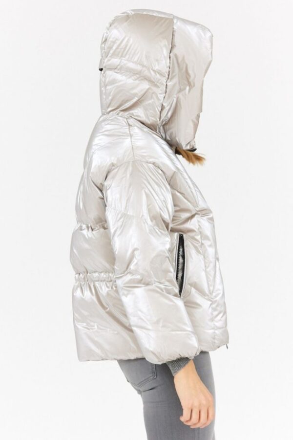 HETREGO Srebrna kurtka damska z kapturem Muriel, Rozmiar 38 EU - 42 IT