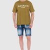 BALMAIN Zielony t-shirt męski z drukowanym białym logo