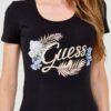 GUESS Damski czarny t-shirt ze zdobionym logo