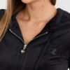 JUICY COUTURE Damska czarna bluza Robertson Jewelled Velour Hoodie