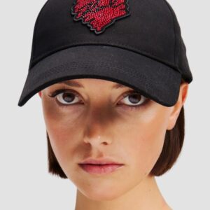 35df7838625e5bb2d71e71eb405d254b8d0f0881 KARL LAGERFELD Czarna damska czapka z daszkiem z serce