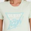 GUESS Miętowy damski t-shirt bawełniany Icon Tee
