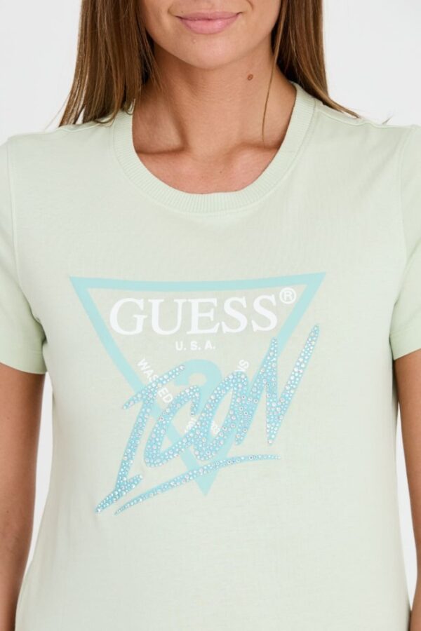 GUESS Miętowy damski t-shirt bawełniany Icon Tee