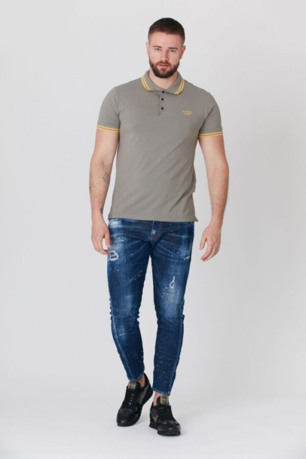 GUESS Khaki męska koszulka polo z wyszywanym logo