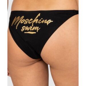 MOSCHINO Czarny dół od bikini z wiązaniami i złotym logo