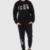 DSQUARED2 Czarna bluza męska z dużym srebrnym błyszczącym logo icon
