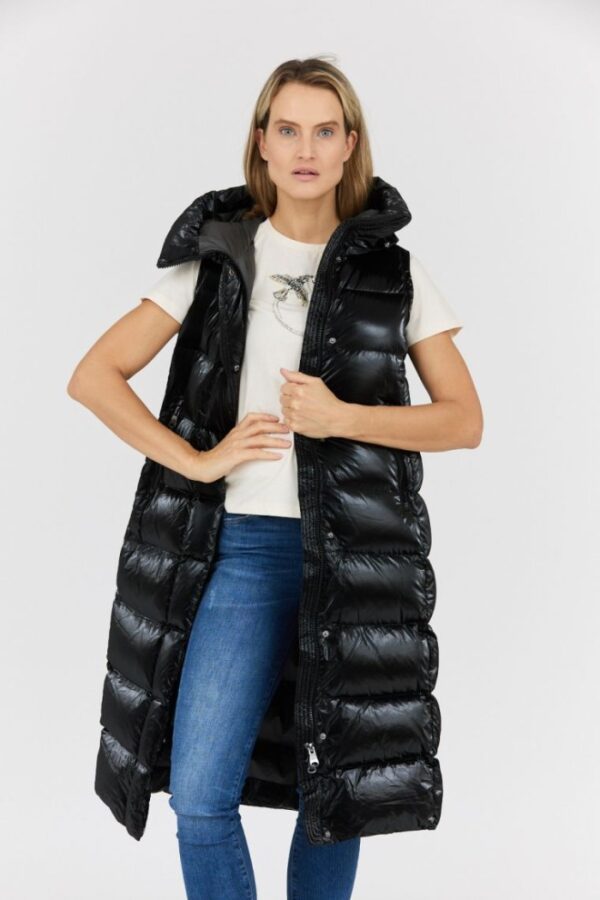 HETREGO Czarny damski błyszczący płaszcz puchowy z odpinanymi rękawami Summer, Rozmiar 36 EU - 40 IT