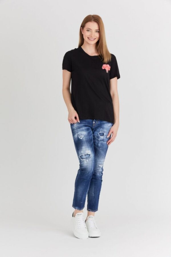 3afb4f8a94fb0186eeb11517f62e500c0e6111e7 GUESS Czarny t-shirt damski z kolorowym printem