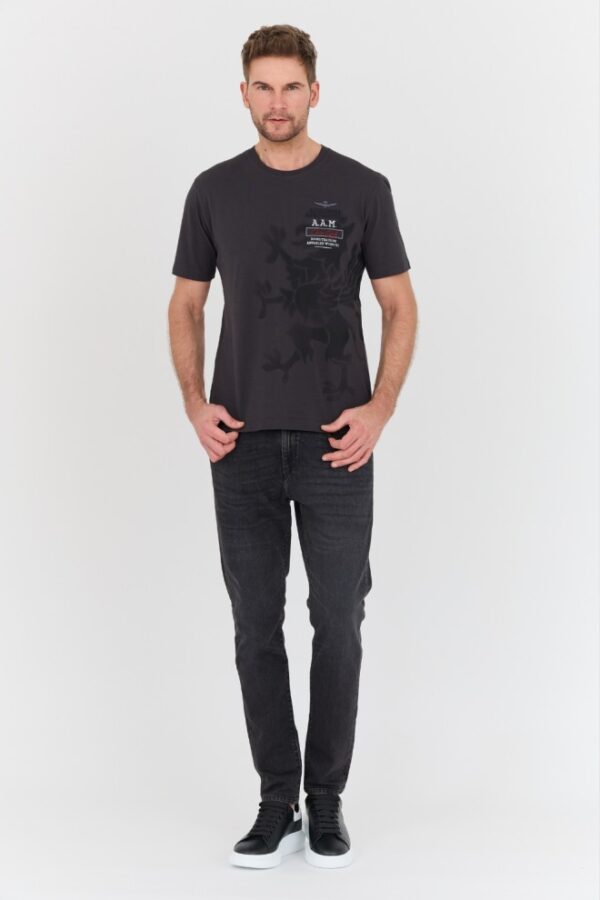 AERONAUTICA MILITARE Grafitowy bawełniany męski t-shirt M.C