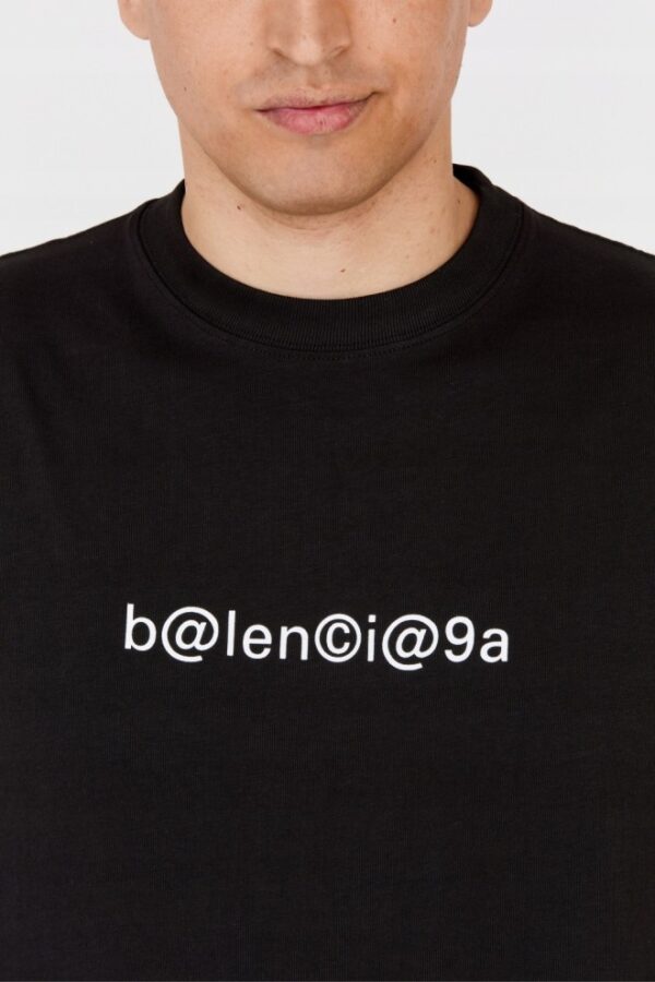 BALENCIAGA Męski czarny t-shirt z białym logo