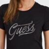 GUESS Czarny damski T-shirt bawełnany STONES&EMBRO TEE