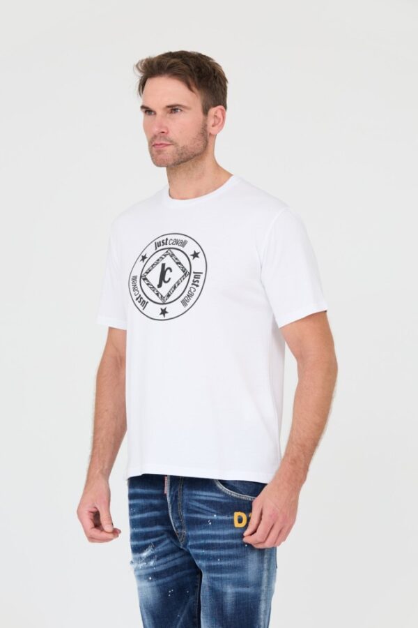 JUST CAVALLI Biały męski t-shirt Fiche