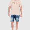 BALMAIN Beżowy męski t-shirt z aksamitnym logo flock and foil, Rozmiar 2