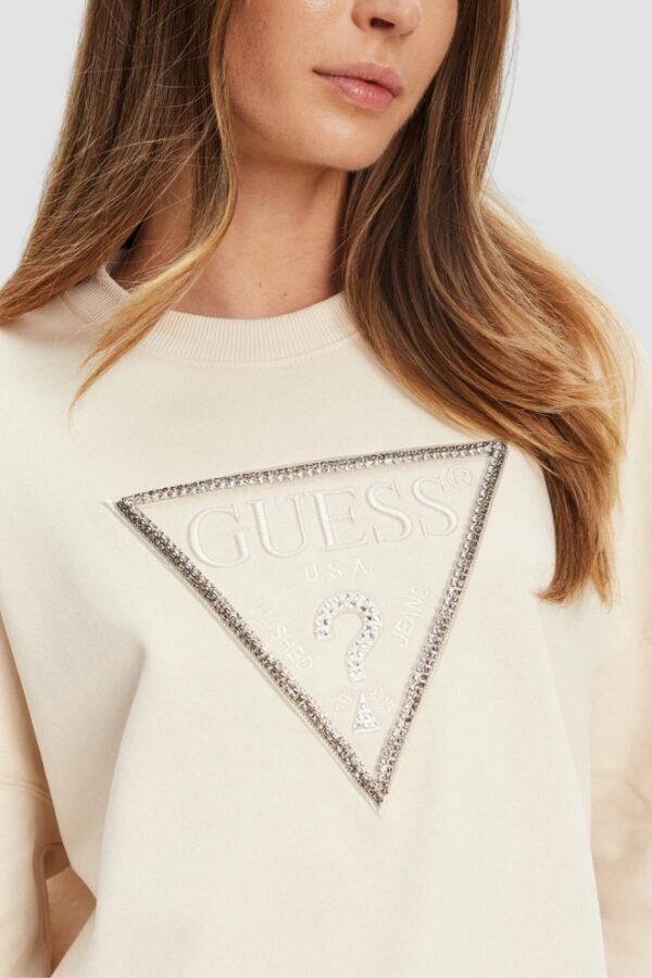 GUESS Beżowa damska bluza z cyrkoniami Rachele