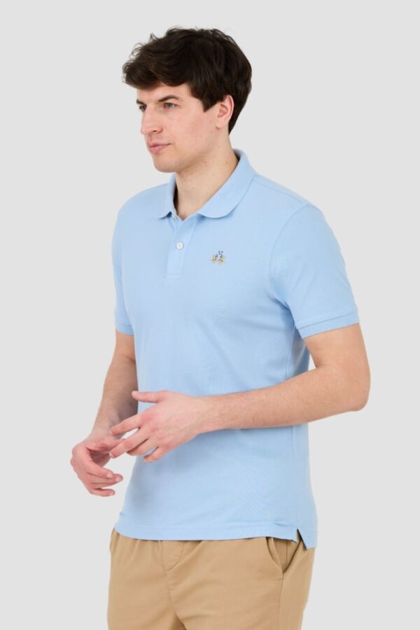 LA MARTINA Błękitne męskie polo z małym logo