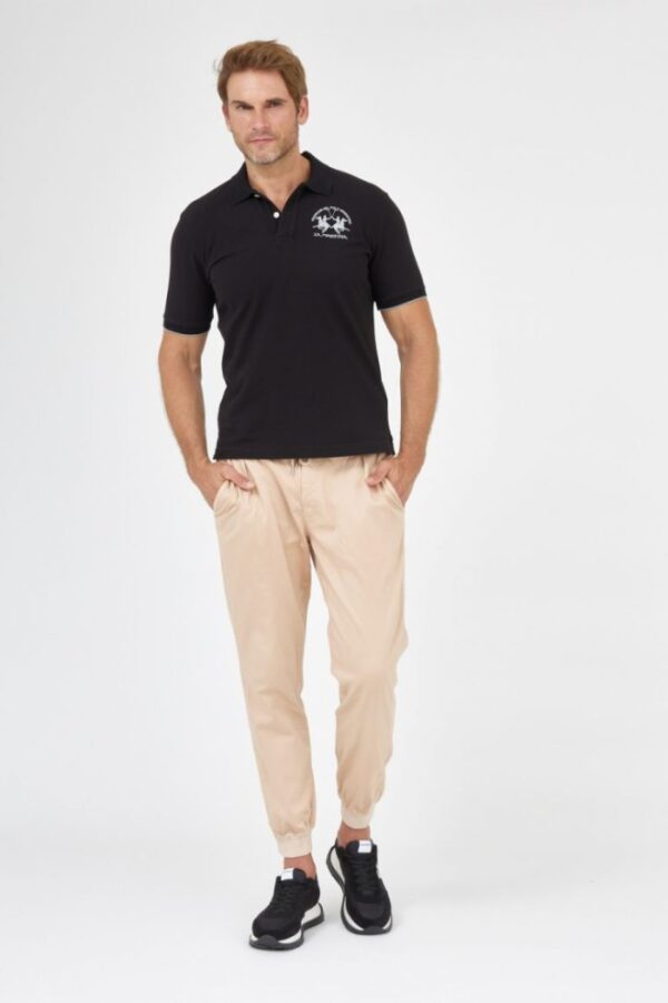 LA MARTINA Czarna męska koszulka polo z wyszywanym logo