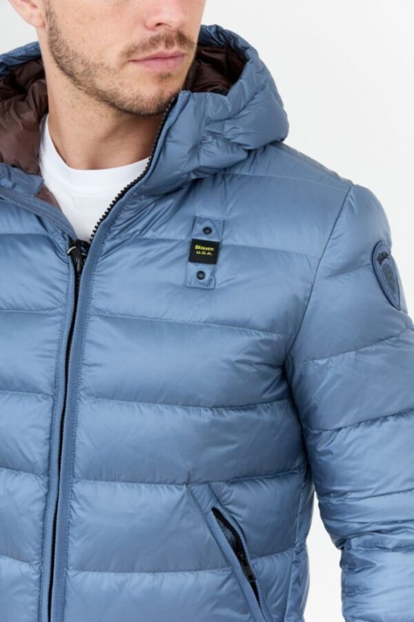 BLAUER Niebieska puchowa kurtka męska z kapturem