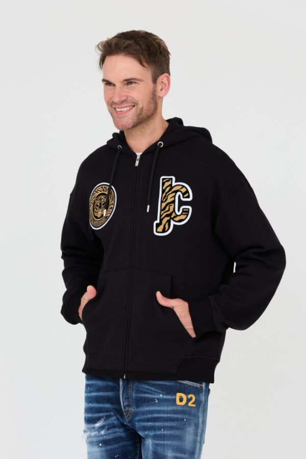 JUST CAVALLI Czarna męska bluza z kapturem Mix Patches