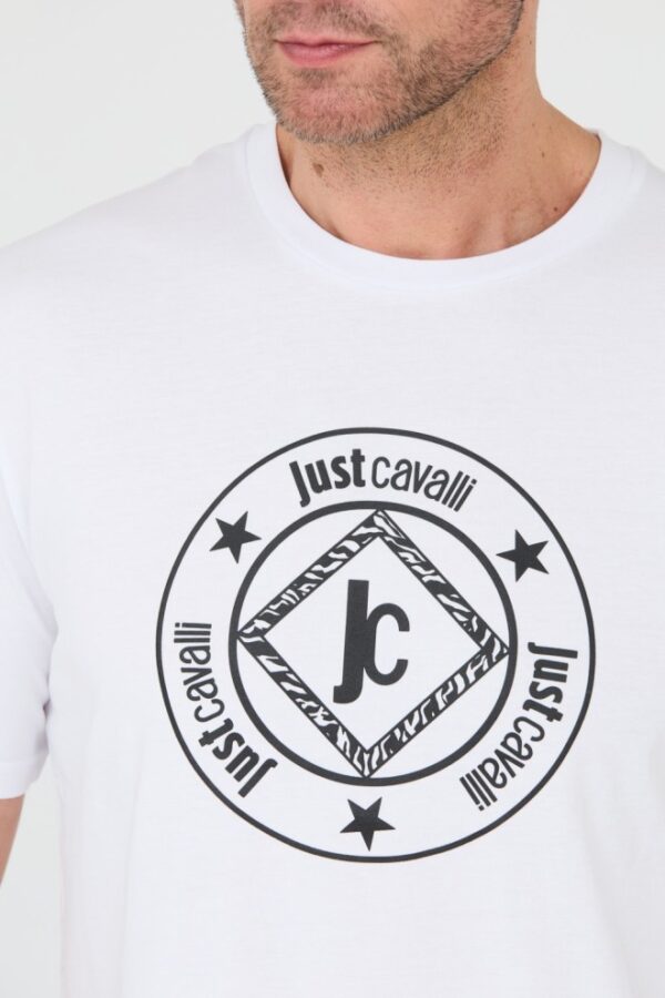 JUST CAVALLI Biały męski t-shirt Fiche
