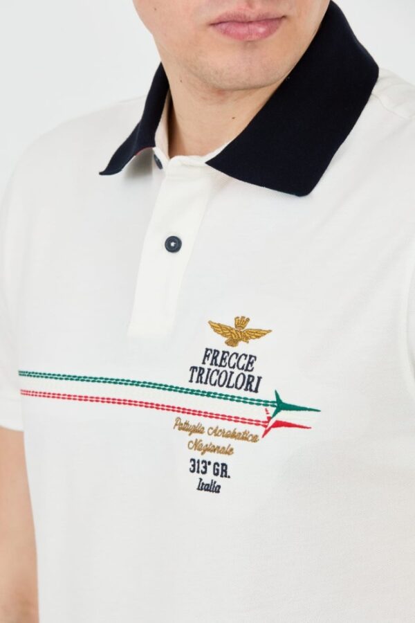 AERONAUTICA MILITARE Białe męskie polo Frecce Tricolori Embroidered