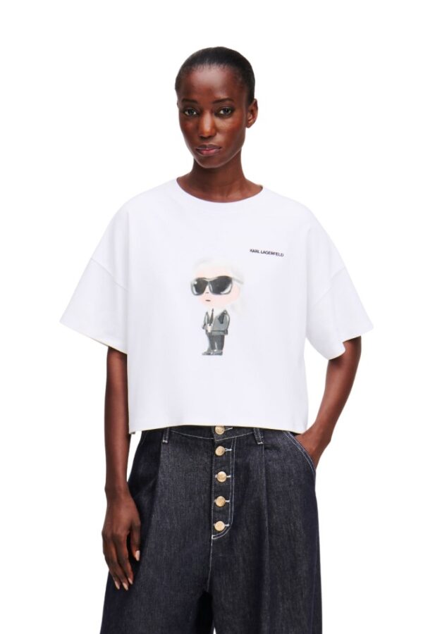 KARL LAGERFELD Biały damski t-shirt Ikon Aquarelle K Boxy Tshirt