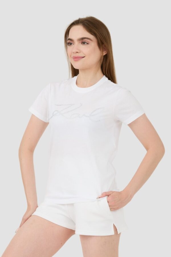 KARL LAGERFELD Biały damski t-shirt Rhinestone Logo