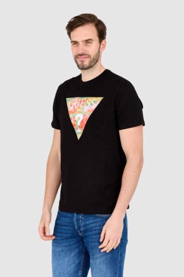 GUESS Czarny bawełniany męski T-shirt slim fit