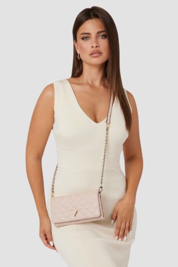 GUESS Damski portfel na łańcuszku w kolorze taupe Giully II Mini