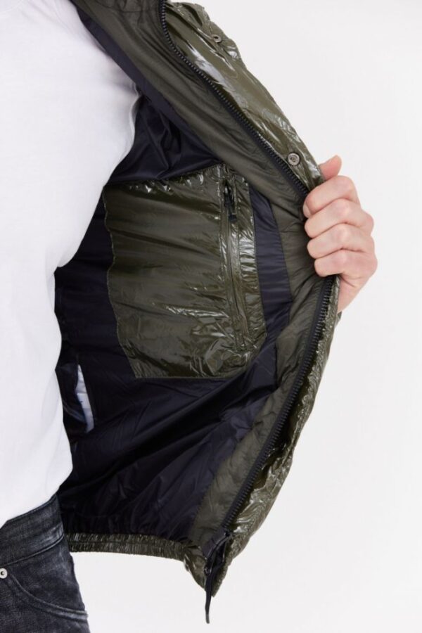 INVICTA Zielona męska błyszcząca kurtka puchowa z kapturem