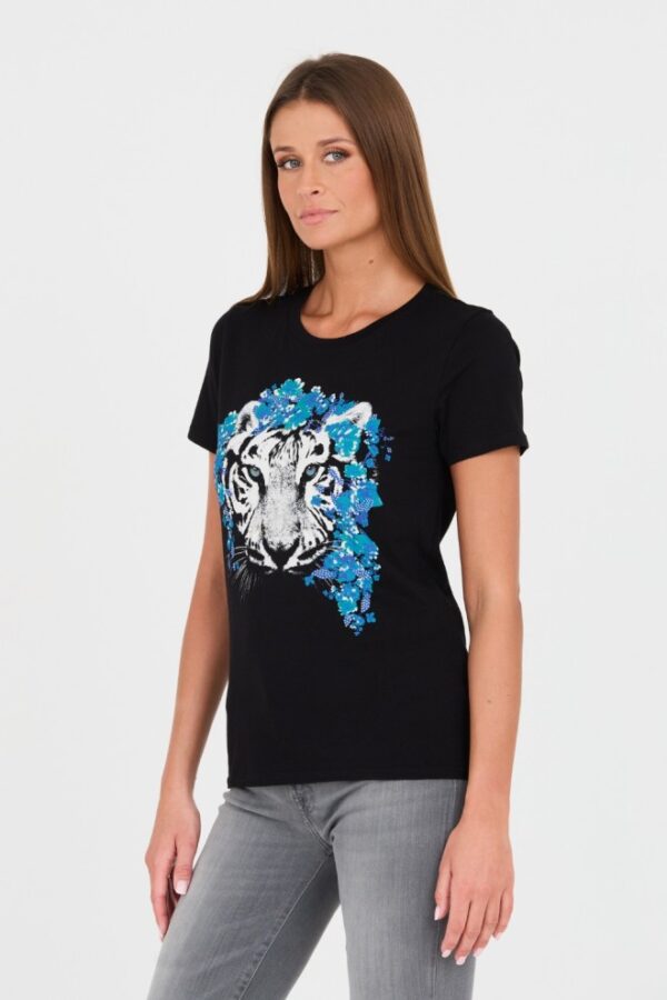 GUESS Czarny damski t-shirt bawełniany z printem