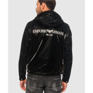 499c5224e5c73ea401af92ff6cda3186e60fb4d3 EMPORIO ARMANI Czarna męska kurtka z tkaniny technicznej extra shiny glass, Rozmiar 54