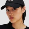 KARL LAGERFELD Czarna damska czapka z daszkiem Ikon Rhinestone