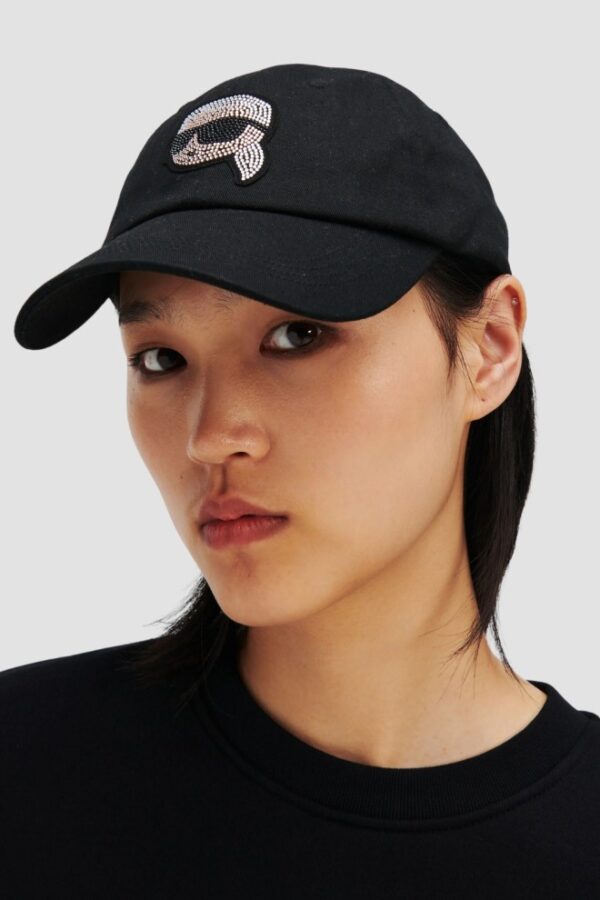 KARL LAGERFELD Czarna damska czapka z daszkiem Ikon Rhinestone