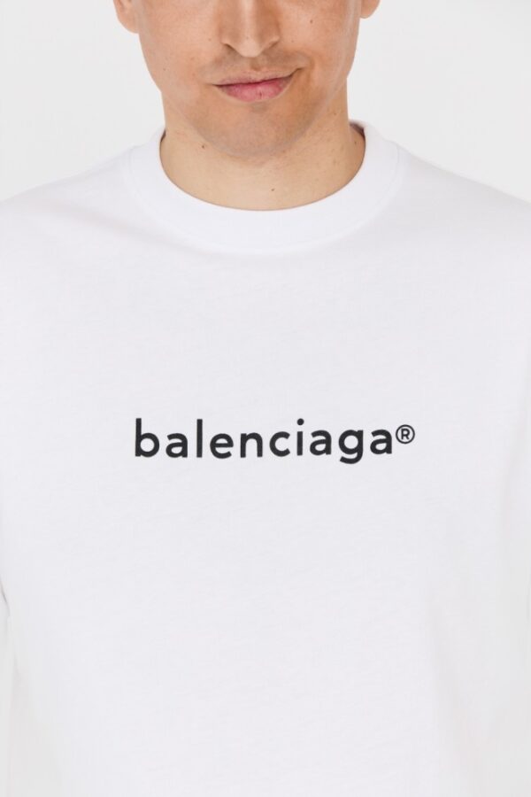 BALENCIAGA Męski biały t-shirt z czarnym logo