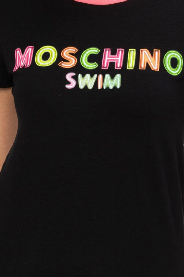 MOSCHINO Czarny t-shirt damski z neonowym logo
