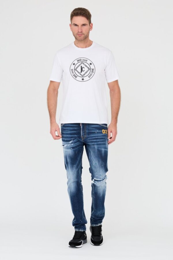 JUST CAVALLI Biały męski t-shirt Fiche