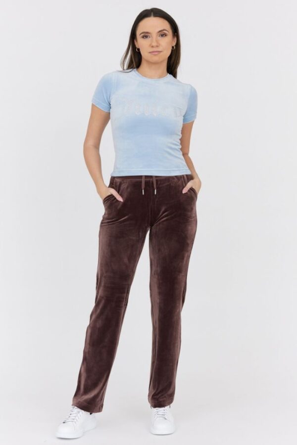 JUICY COUTURE Błękitny welurowy t-shirt damski z błyszczącym logo