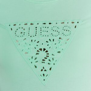 4cbf8a57dabfea7580df134d4a6fec6c6d5edfec GUESS Zielony t-shirt damski z ażurowym logo