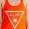 GUESS Pomarańczowa neonowa sukienka damska z trójkątnym logo na ramiączka