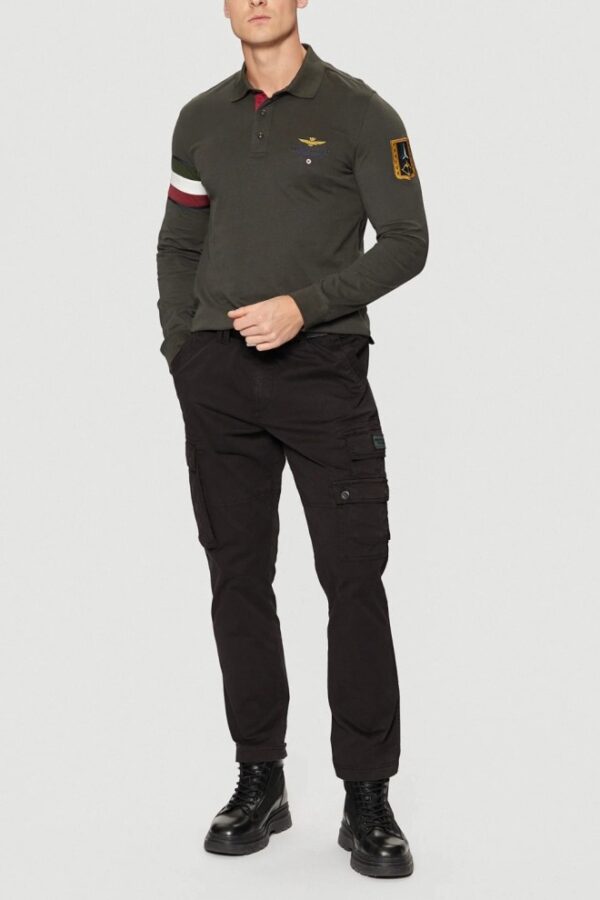 AERONAUTICA MILITARE Szarozielony męski longsleeve polo Tricolor
