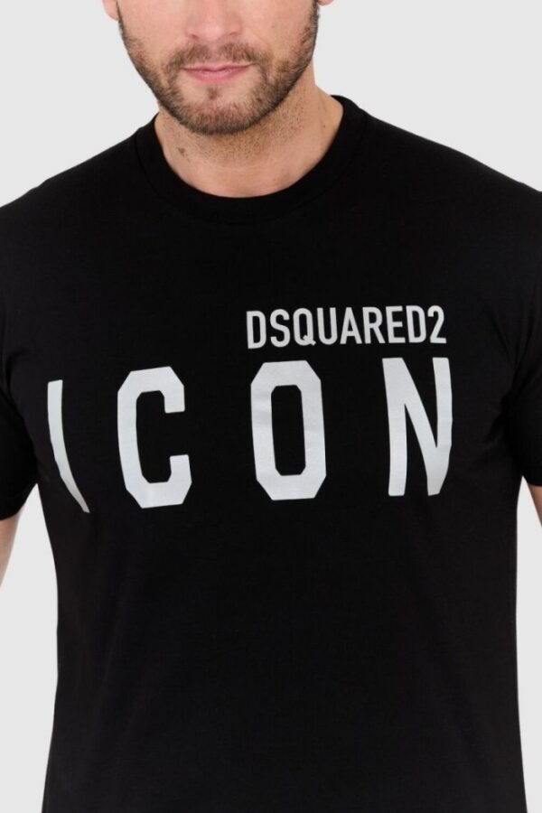 DSQUARED2 Czarny t-shirt męski ze srebrnym błyszczącym logo icon