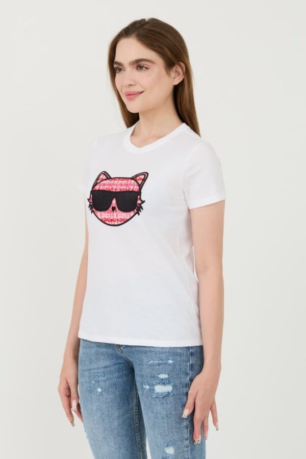 KARL LAGERFELD Biały damski t-shirt Boucle Choupette