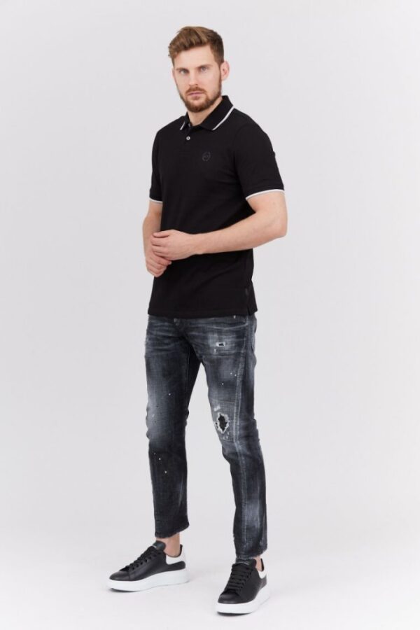 4f164a85a8f79da958f8d13ed4fe57ae2fc9b9ad ARMANI EXCHANGE Czarna męska koszulka polo z okrągłym logo