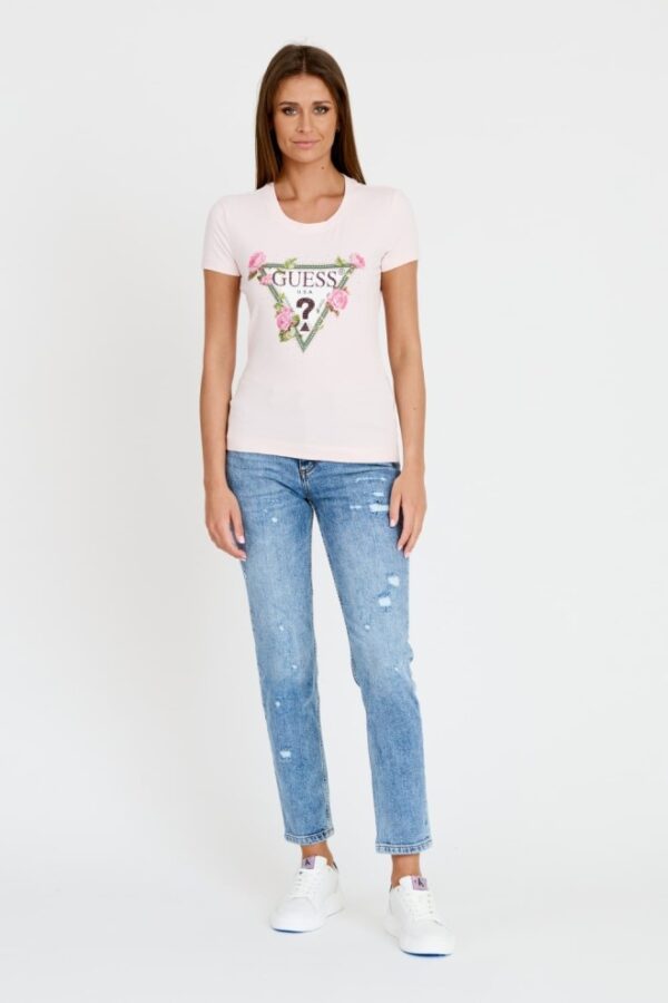 GUESS Różowy damski t-shirt Floral Triangle Tee